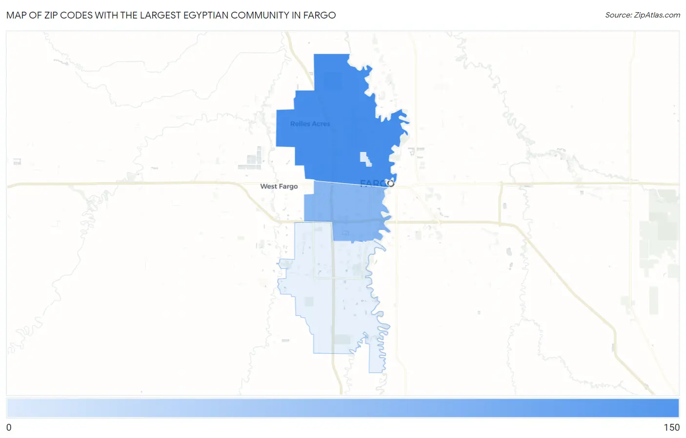 Zip Codes with the Largest Egyptian Community in Fargo Map