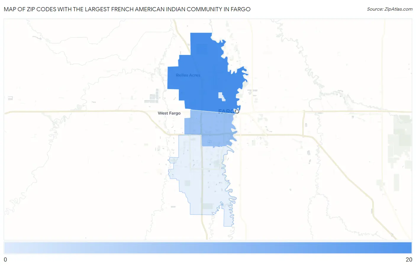 Zip Codes with the Largest French American Indian Community in Fargo Map