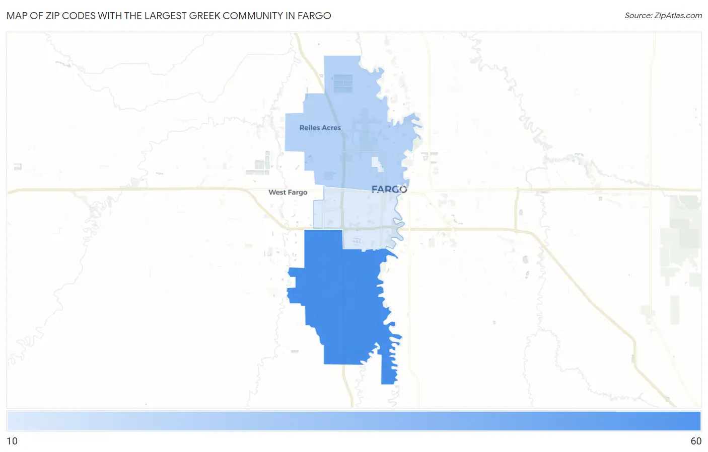 Zip Codes with the Largest Greek Community in Fargo Map