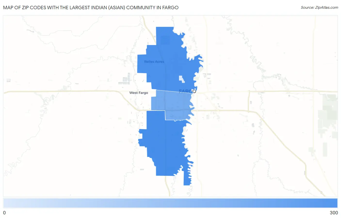 Zip Codes with the Largest Indian (Asian) Community in Fargo Map