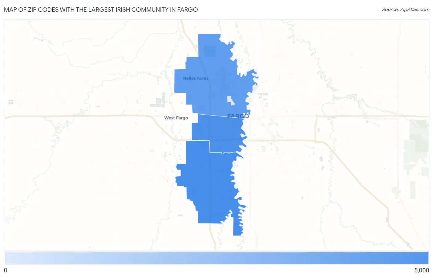 Zip Codes with the Largest Irish Community in Fargo Map