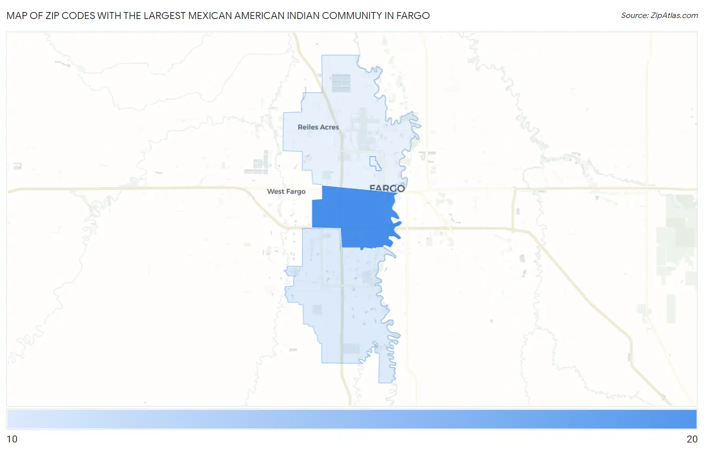 Zip Codes with the Largest Mexican American Indian Community in Fargo Map