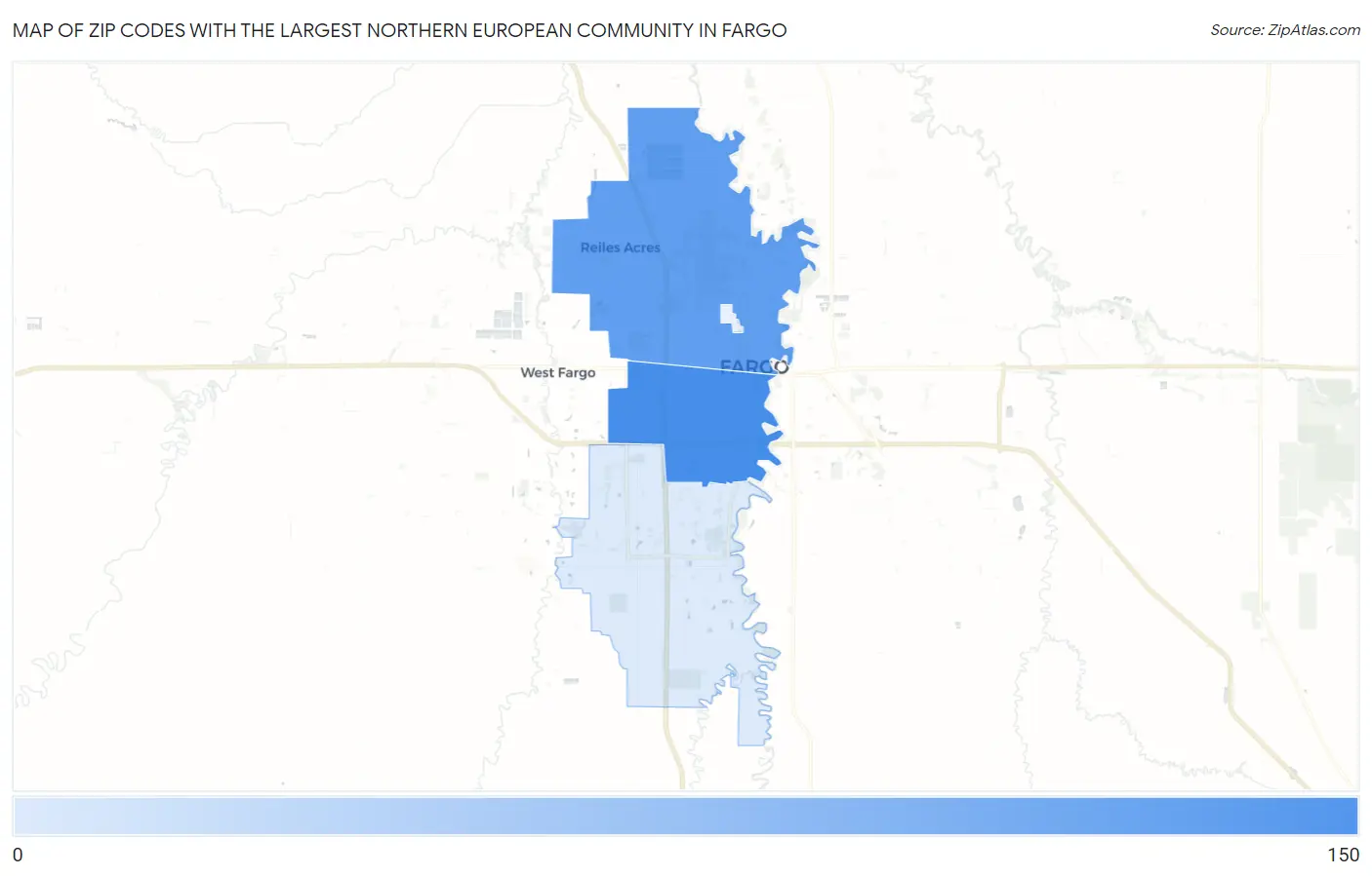 Zip Codes with the Largest Northern European Community in Fargo Map