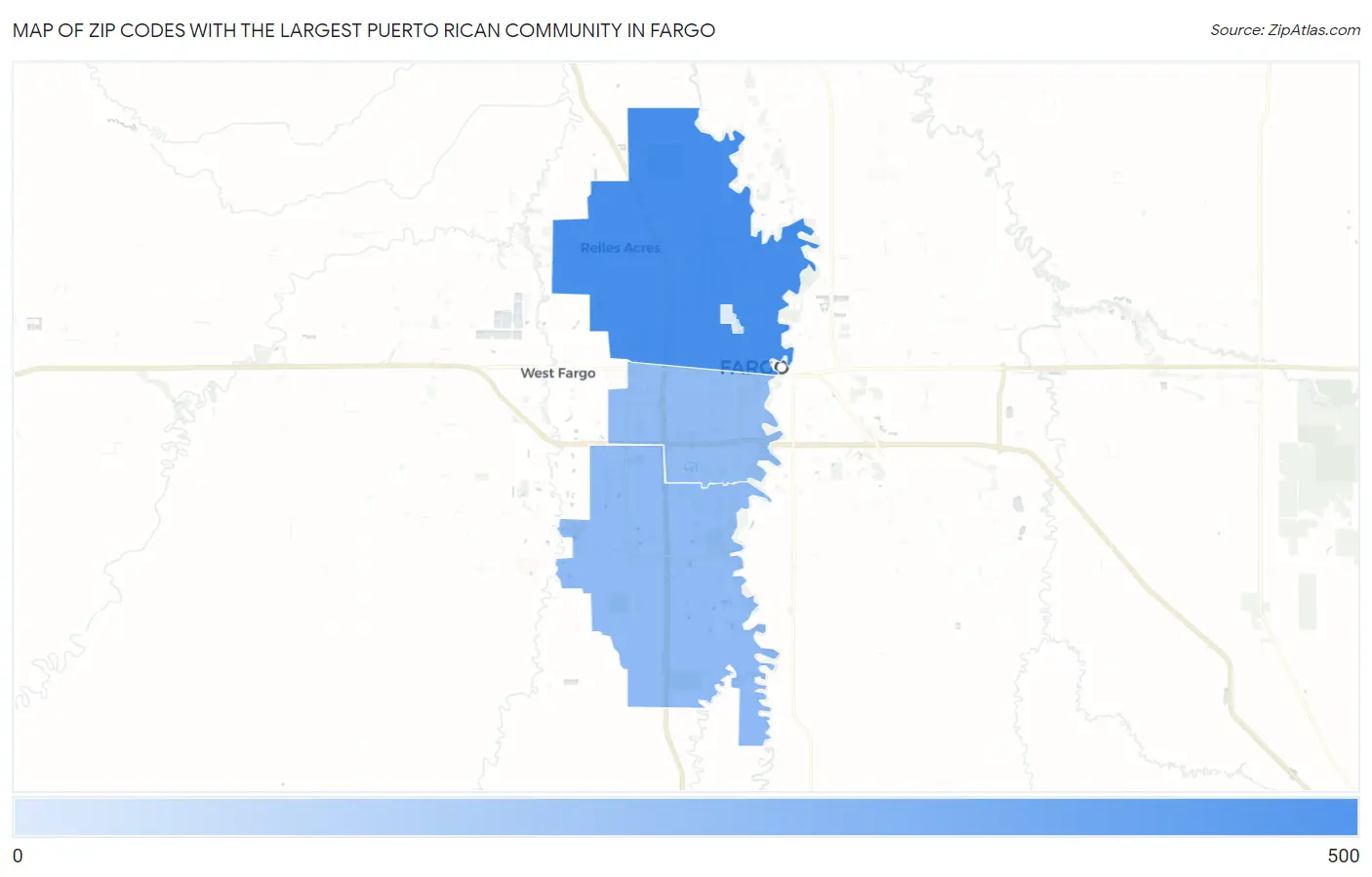 Zip Codes with the Largest Puerto Rican Community in Fargo Map