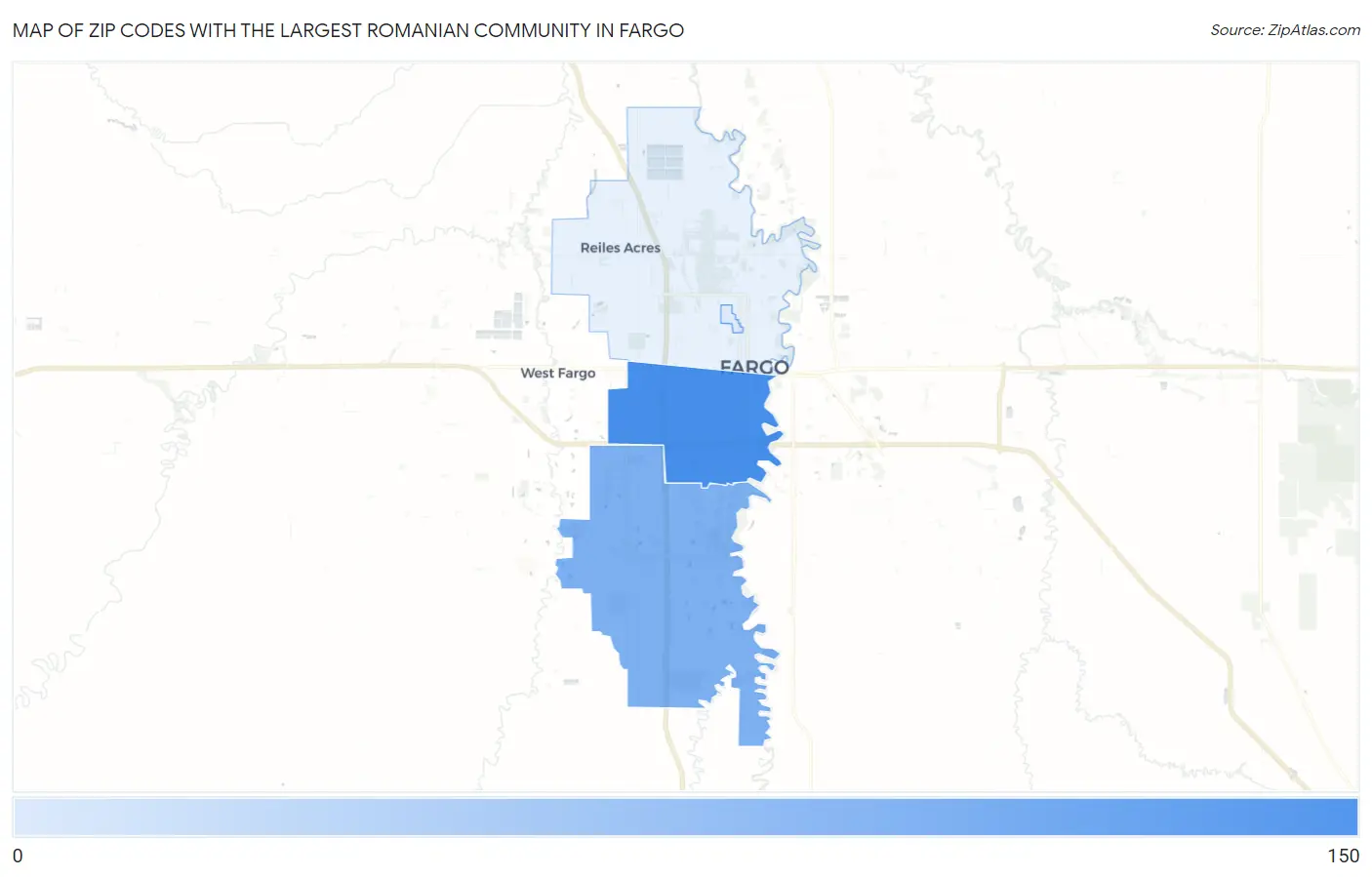 Zip Codes with the Largest Romanian Community in Fargo Map