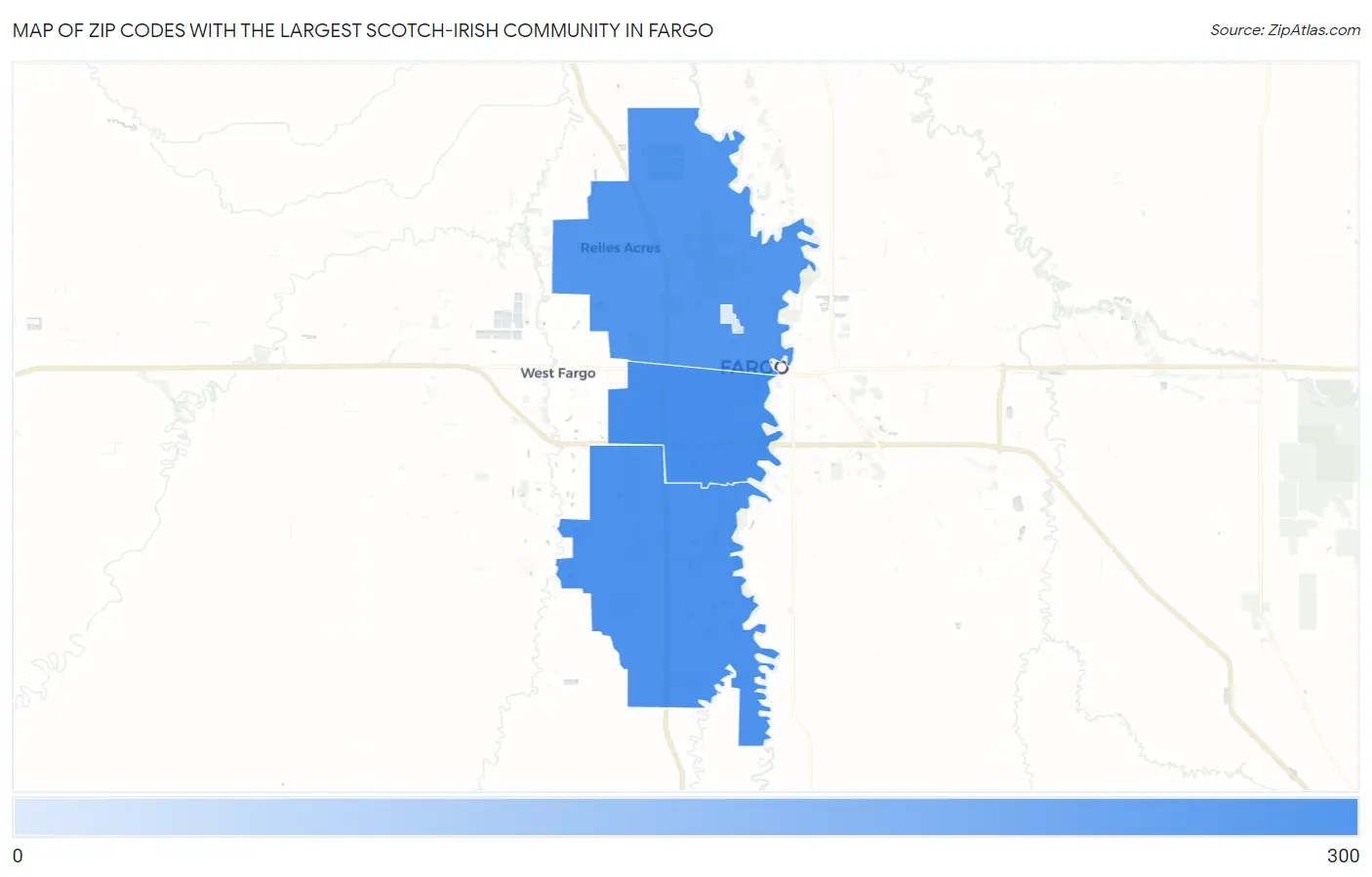 Zip Codes with the Largest Scotch-Irish Community in Fargo Map