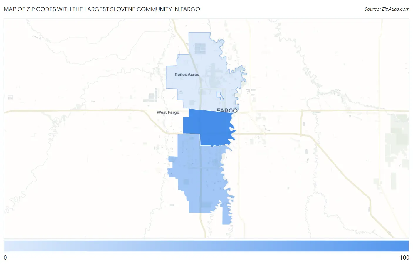 Zip Codes with the Largest Slovene Community in Fargo Map