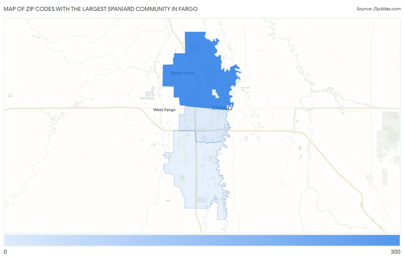 Zip Codes with the Largest Spaniard Community in Fargo Map