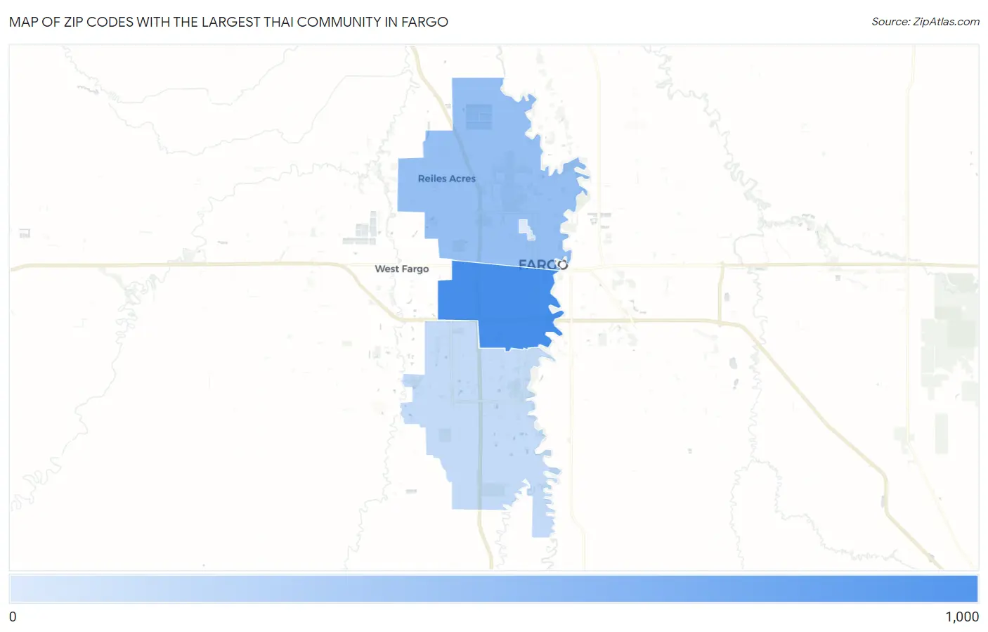 Zip Codes with the Largest Thai Community in Fargo Map
