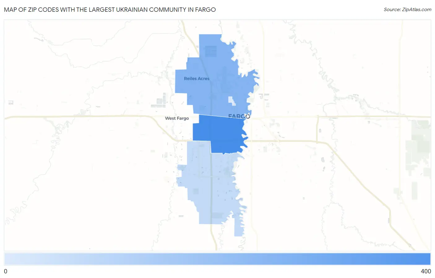 Zip Codes with the Largest Ukrainian Community in Fargo Map