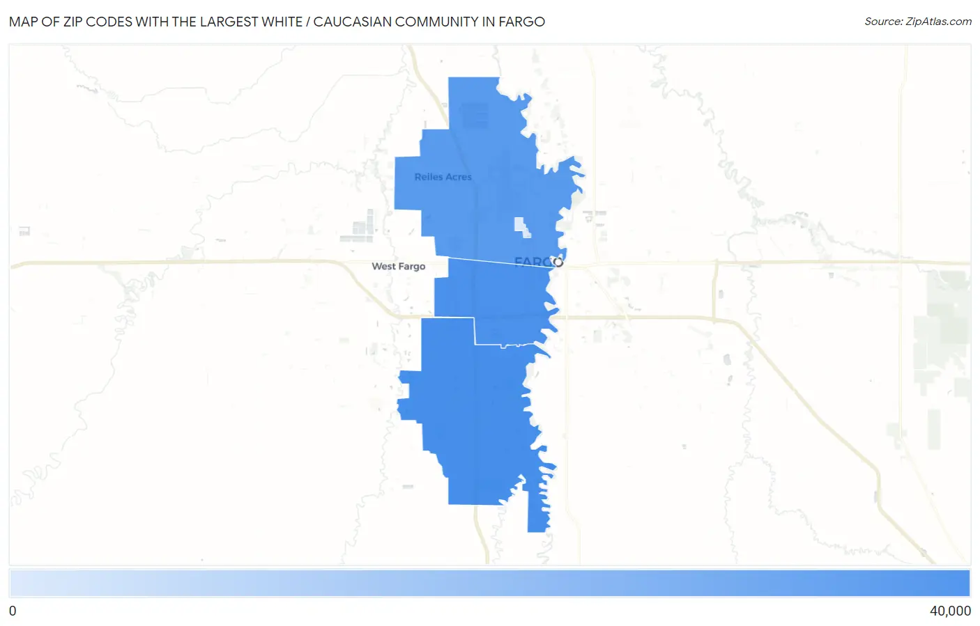 Zip Codes with the Largest White / Caucasian Community in Fargo Map