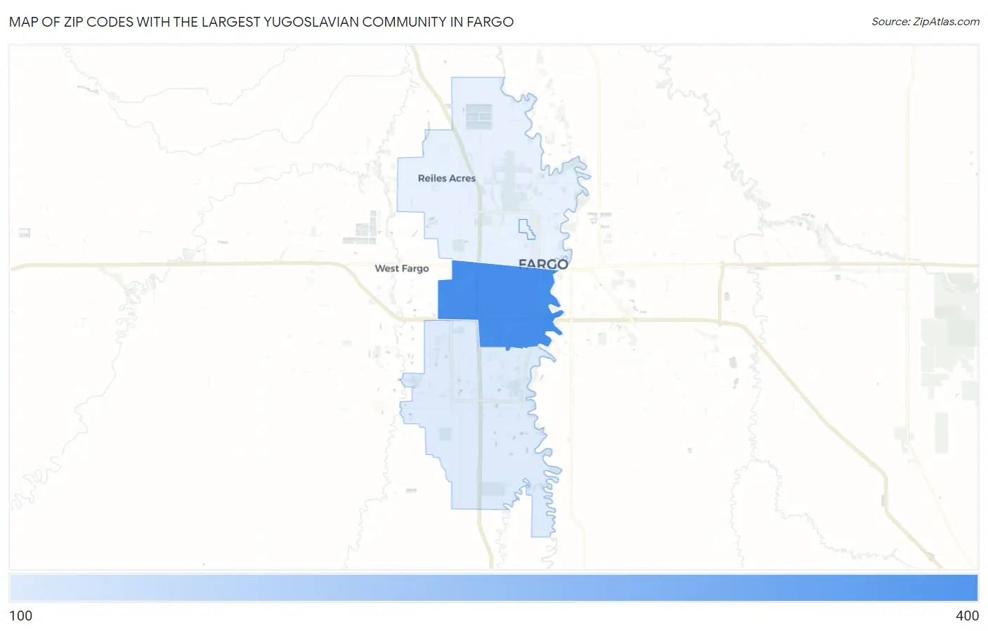 Zip Codes with the Largest Yugoslavian Community in Fargo Map