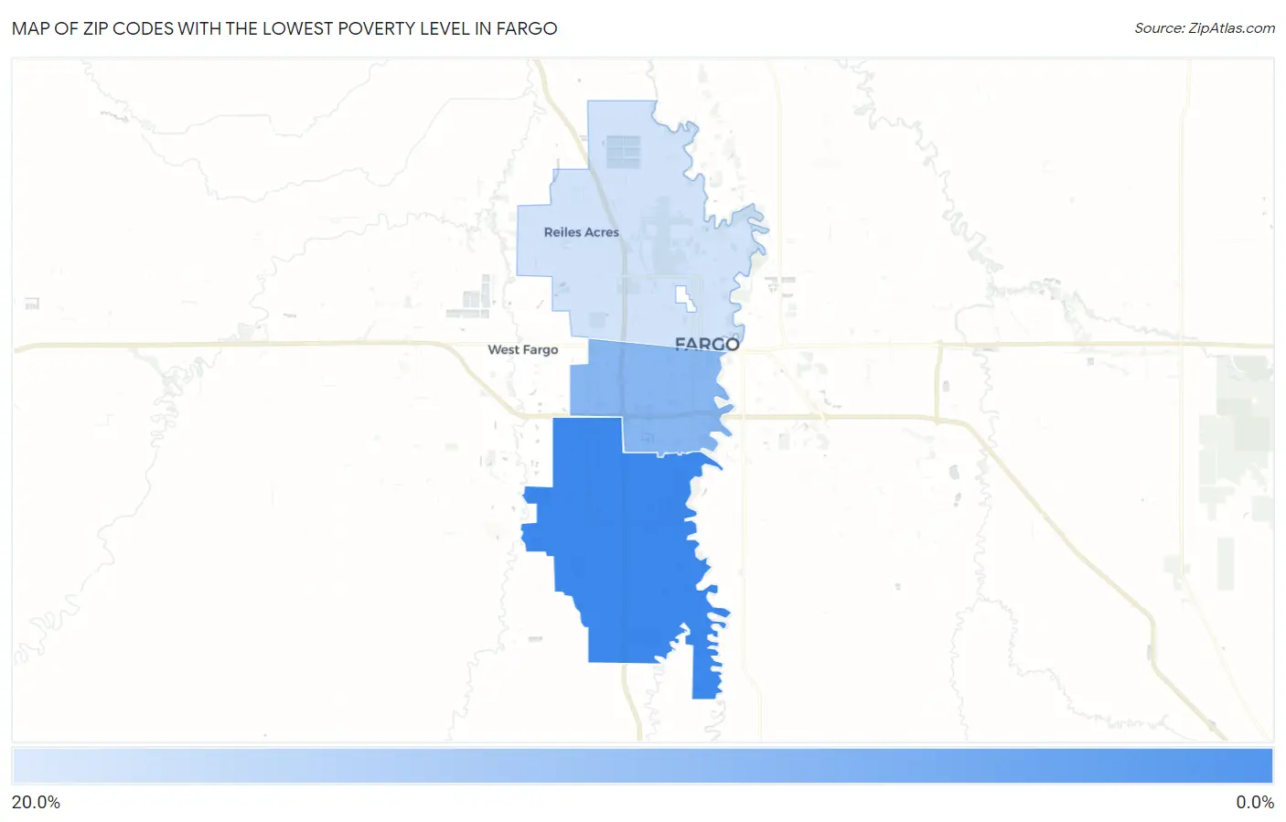 Zip Codes with the Lowest Poverty Level in Fargo Map