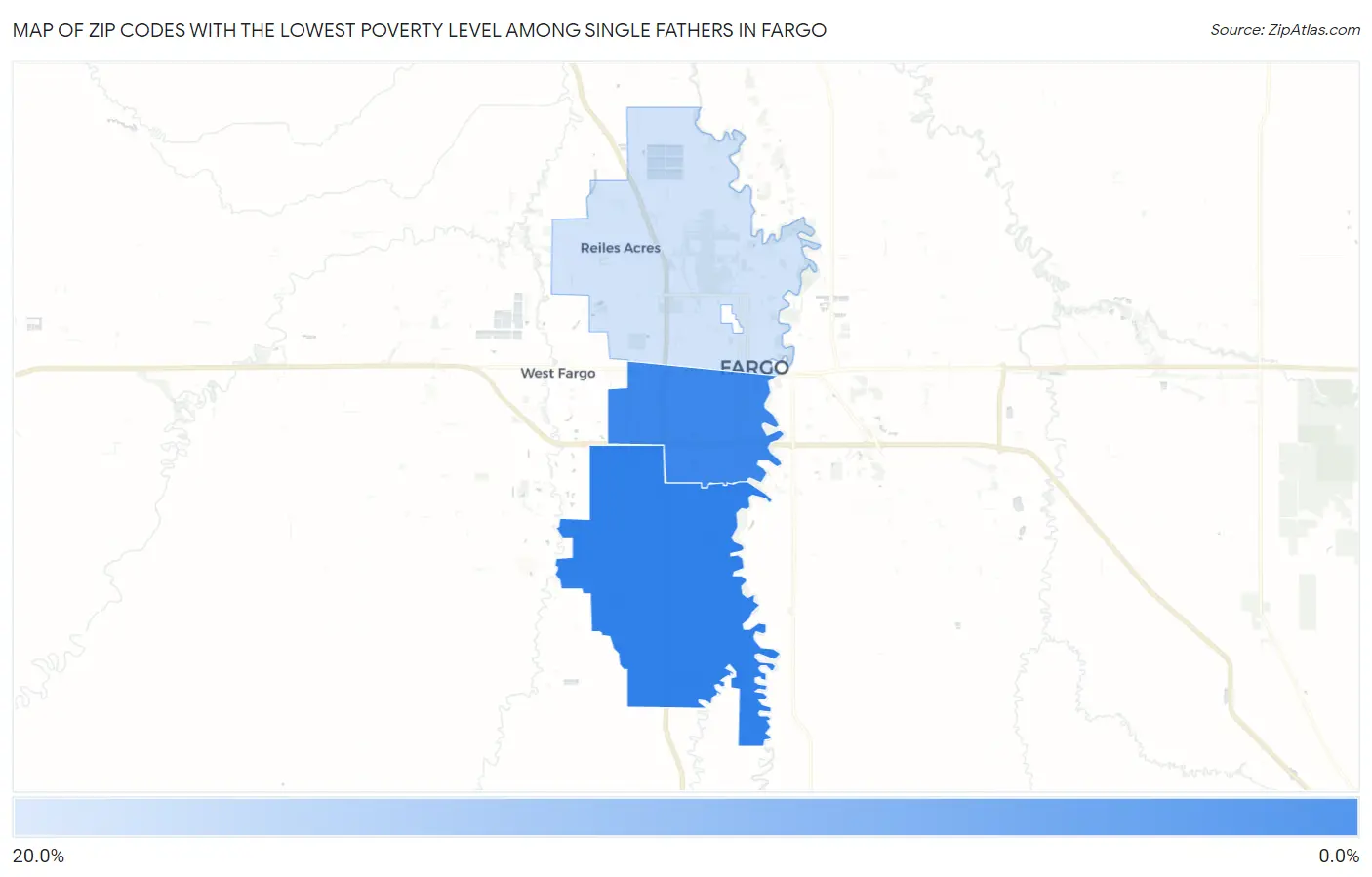 Zip Codes with the Lowest Poverty Level Among Single Fathers in Fargo Map