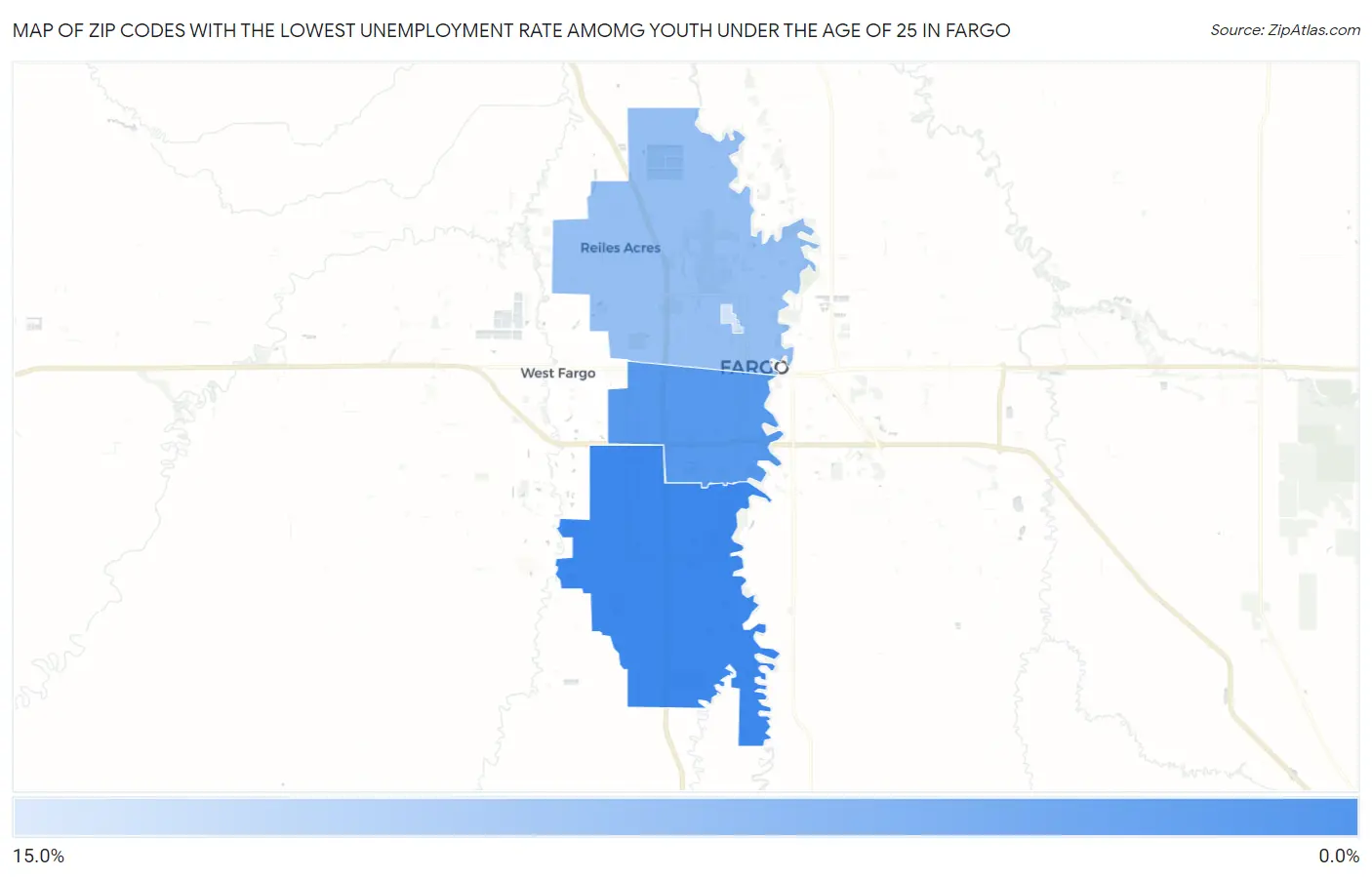 Zip Codes with the Lowest Unemployment Rate Amomg Youth Under the Age of 25 in Fargo Map