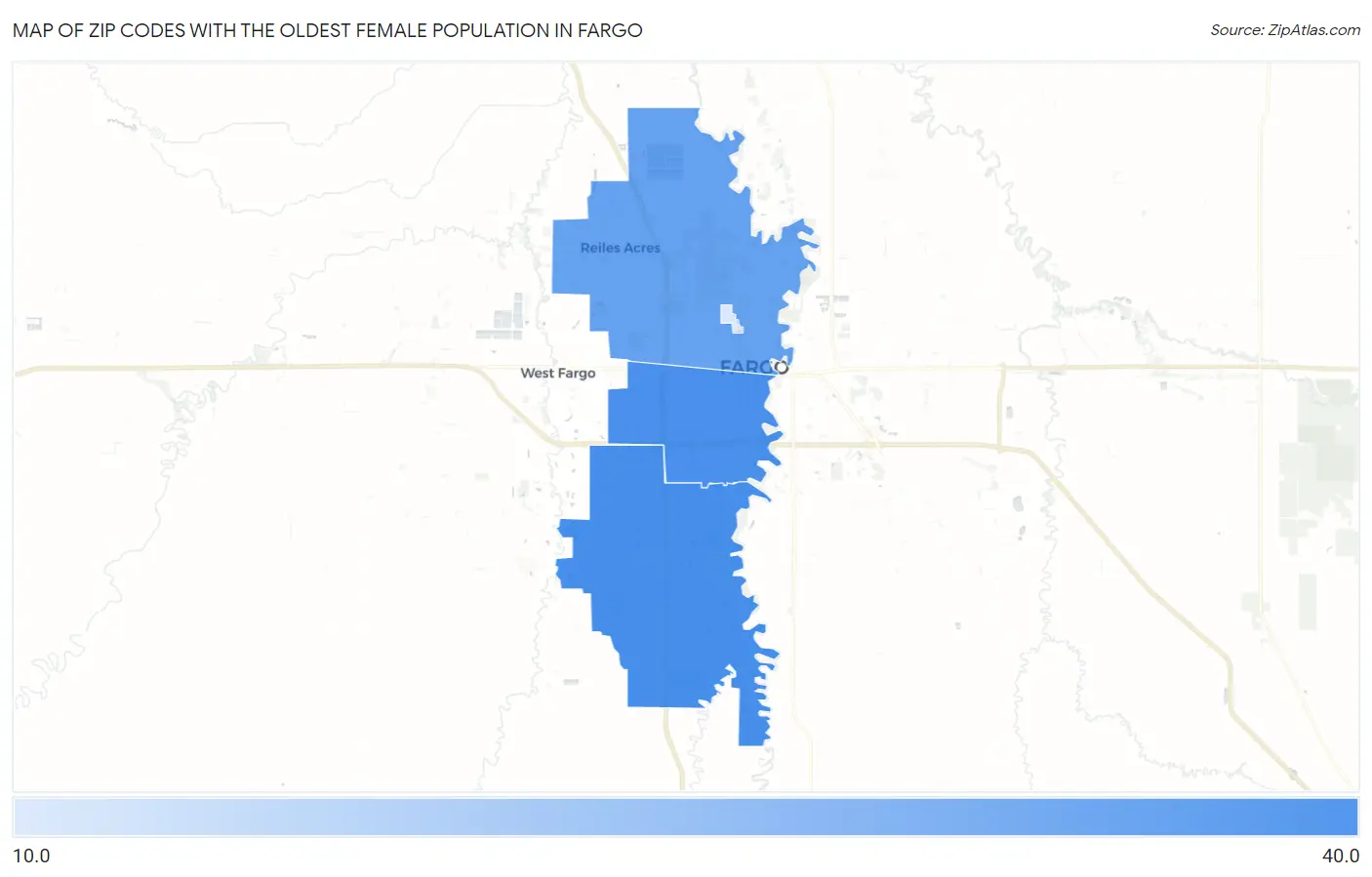Zip Codes with the Oldest Female Population in Fargo Map