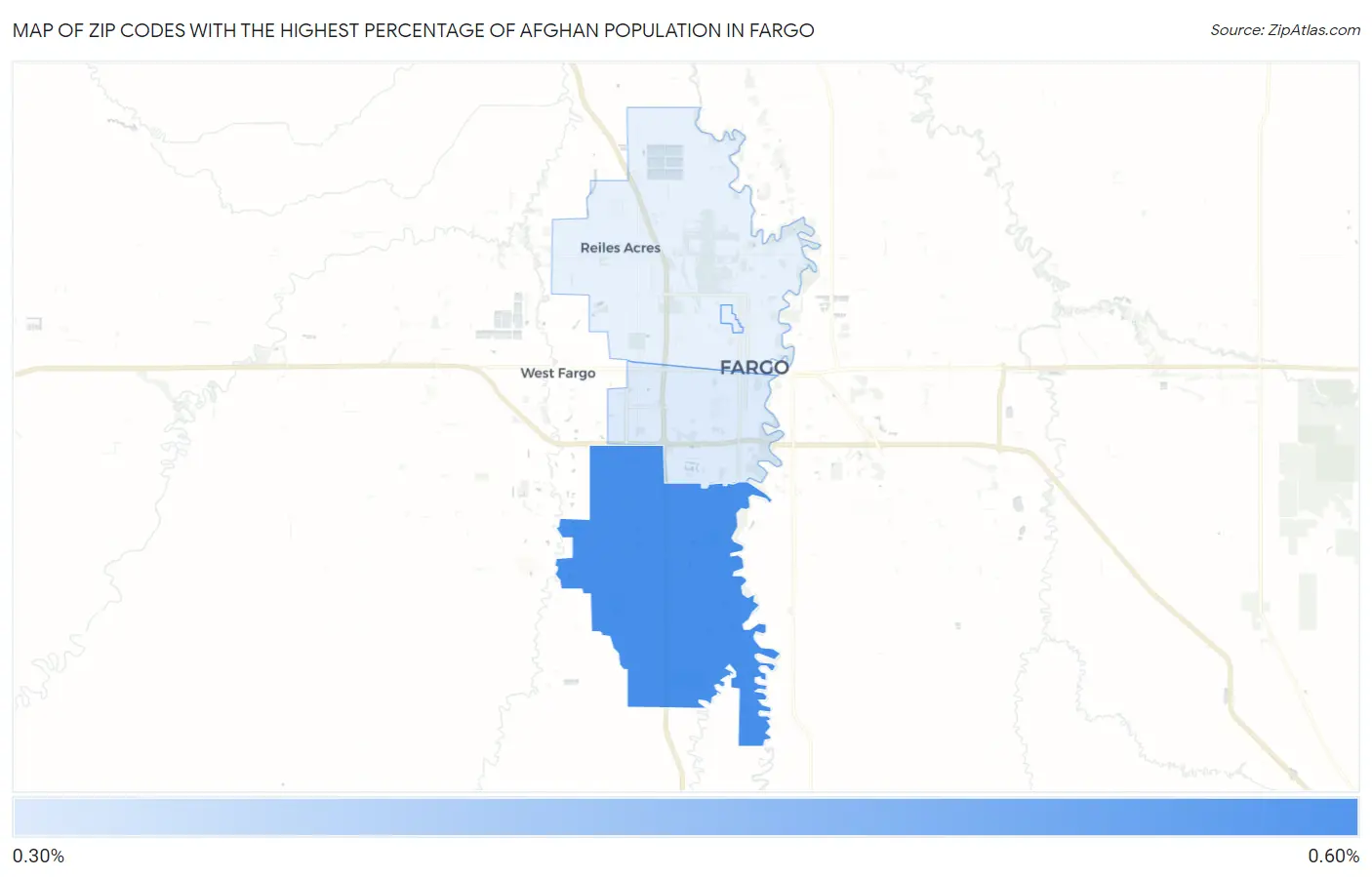 Zip Codes with the Highest Percentage of Afghan Population in Fargo Map