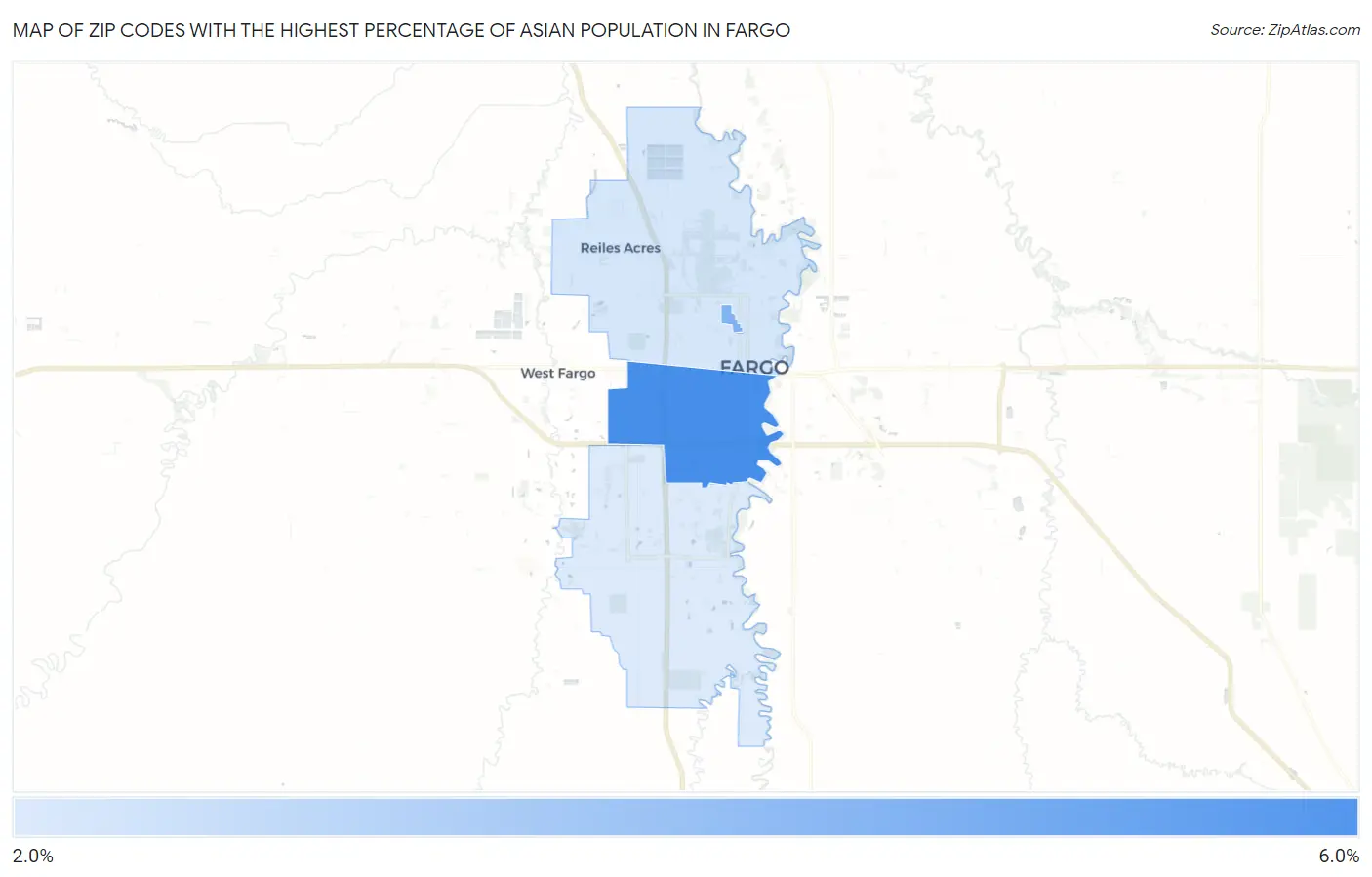 Zip Codes with the Highest Percentage of Asian Population in Fargo Map