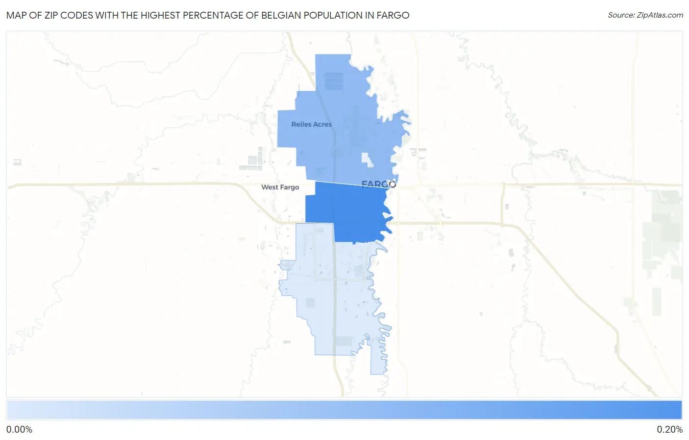 Zip Codes with the Highest Percentage of Belgian Population in Fargo Map