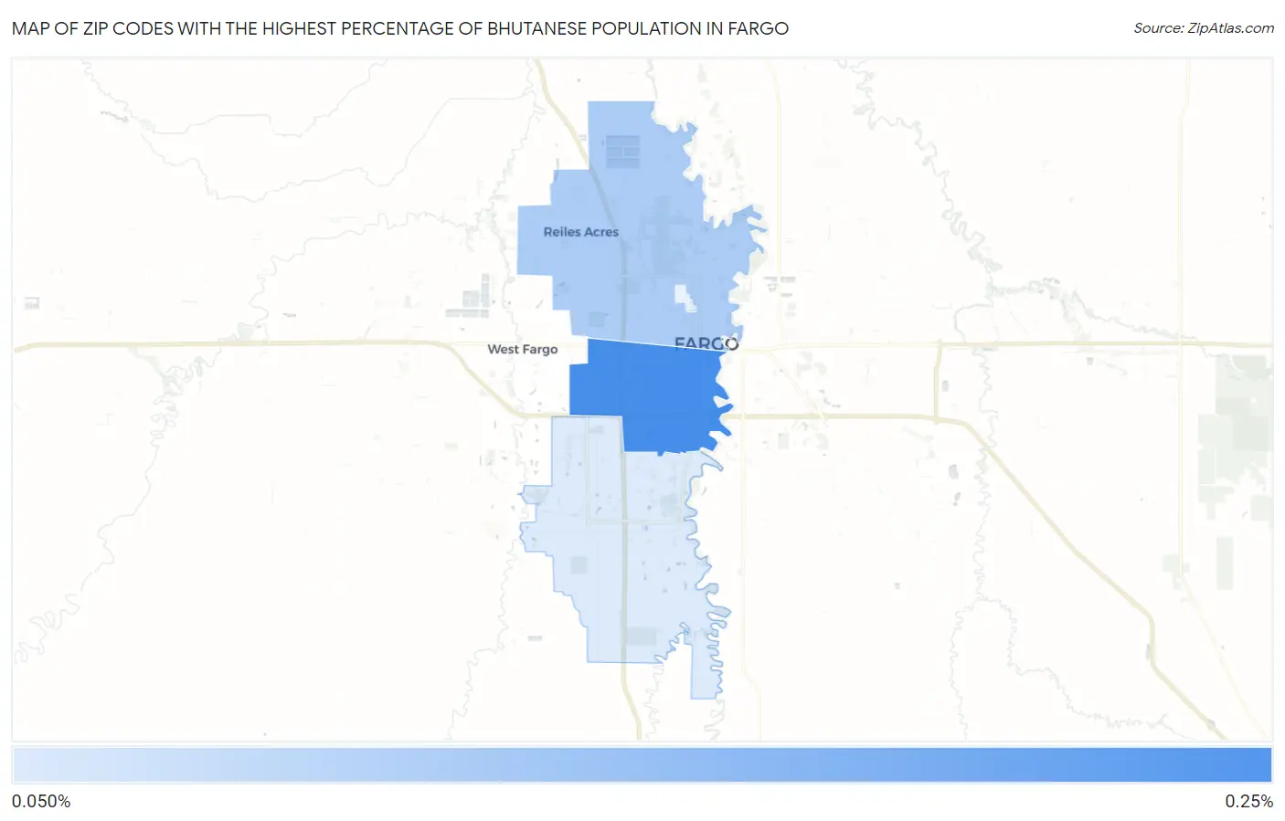 Zip Codes with the Highest Percentage of Bhutanese Population in Fargo Map