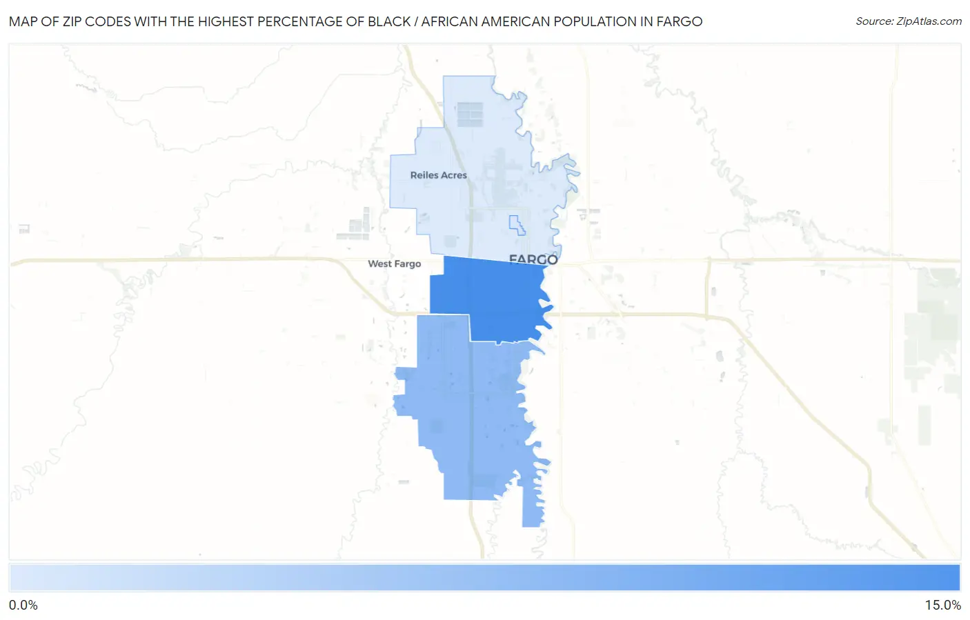 Zip Codes with the Highest Percentage of Black / African American Population in Fargo Map