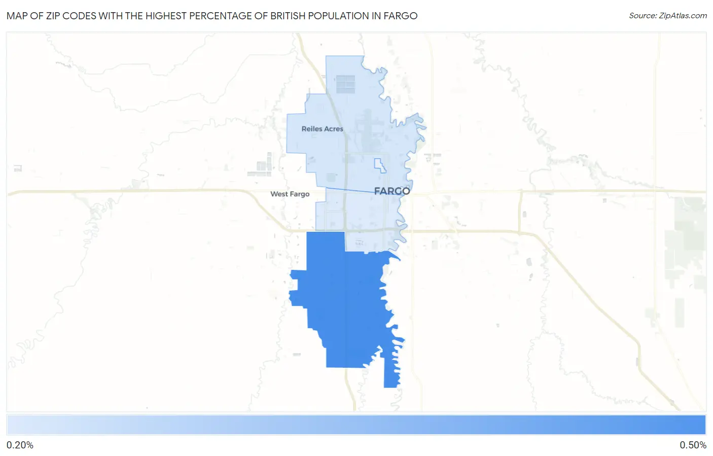 Zip Codes with the Highest Percentage of British Population in Fargo Map