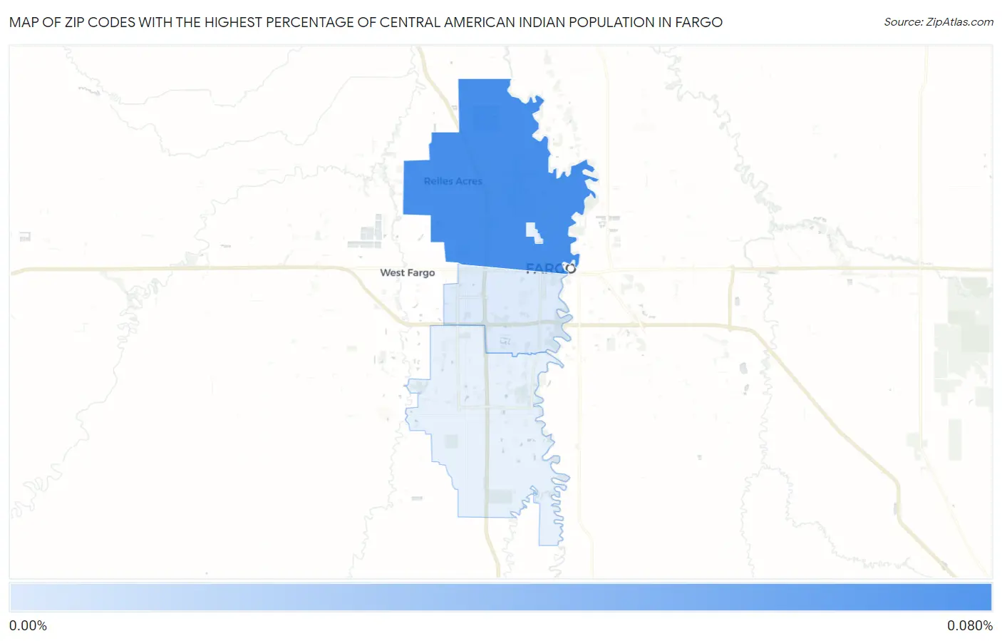 Zip Codes with the Highest Percentage of Central American Indian Population in Fargo Map