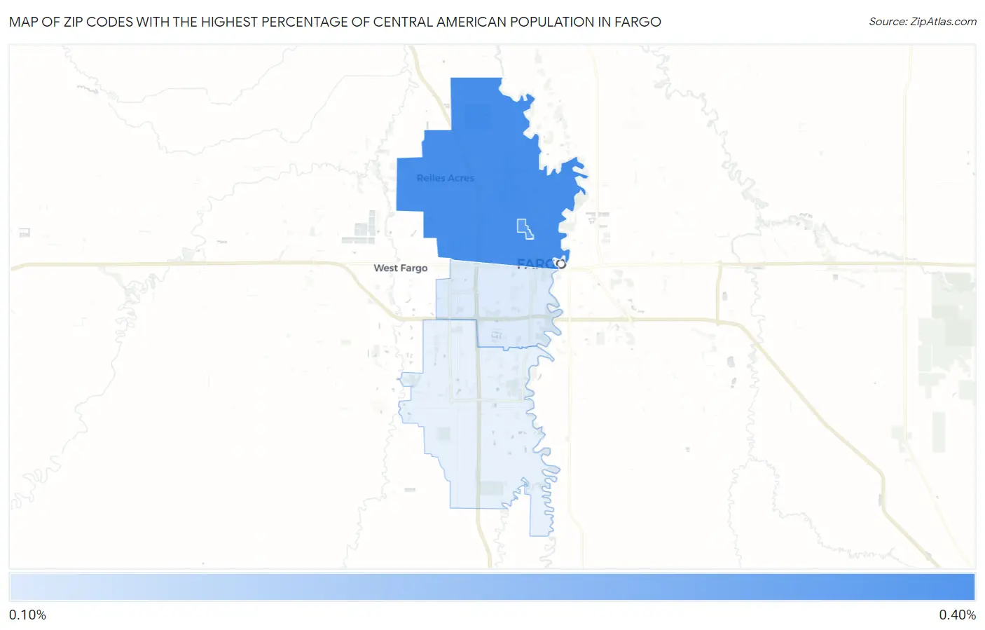 Zip Codes with the Highest Percentage of Central American Population in Fargo Map
