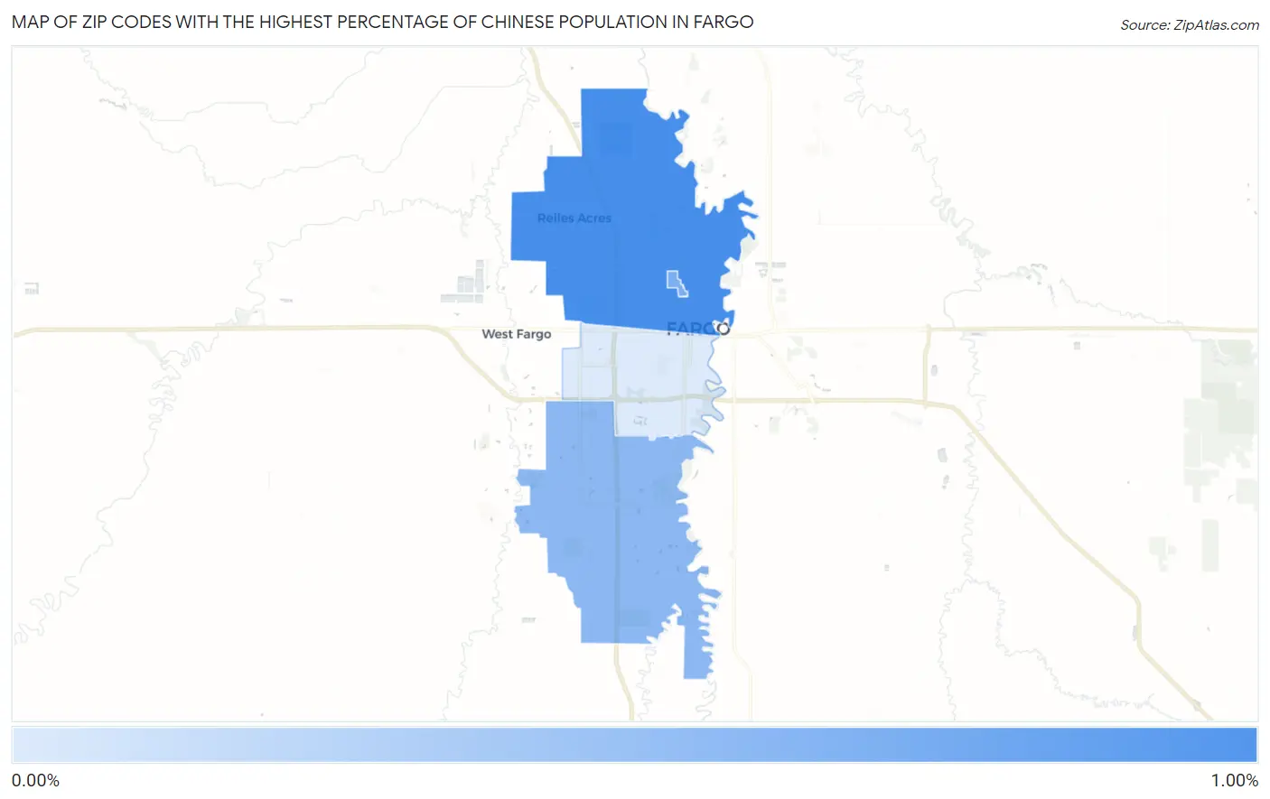 Zip Codes with the Highest Percentage of Chinese Population in Fargo Map