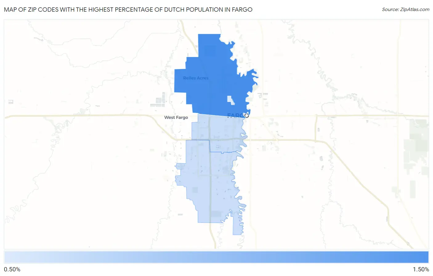 Zip Codes with the Highest Percentage of Dutch Population in Fargo Map