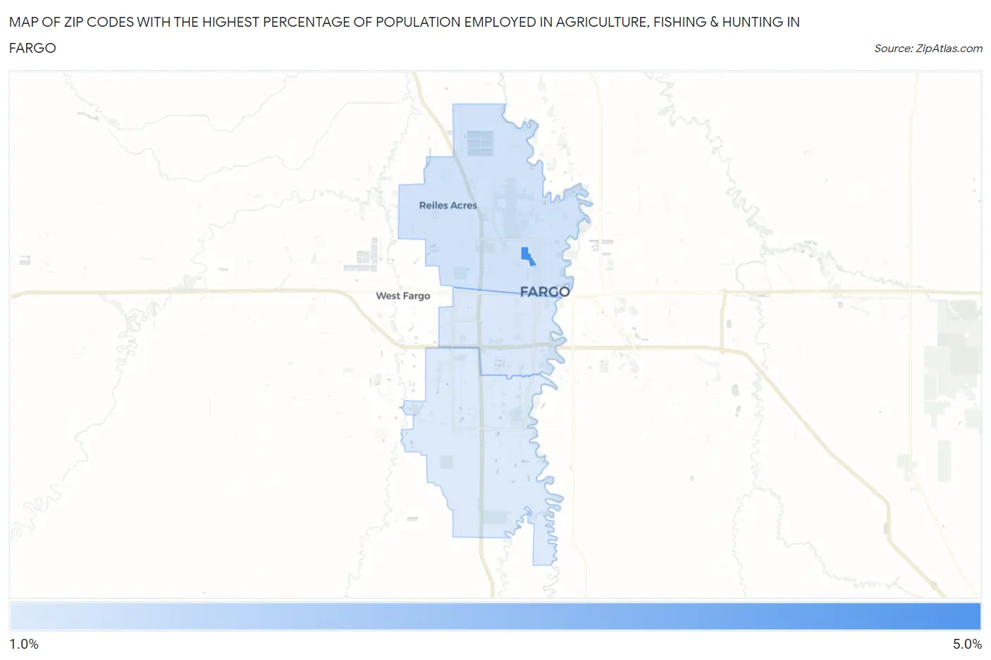 Zip Codes with the Highest Percentage of Population Employed in Agriculture, Fishing & Hunting in Fargo Map