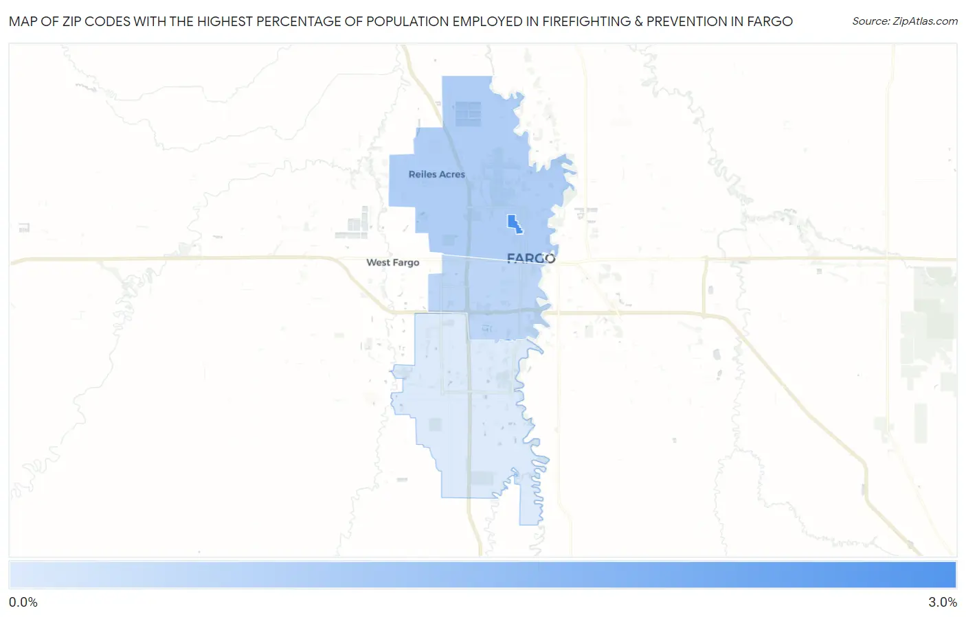 Zip Codes with the Highest Percentage of Population Employed in Firefighting & Prevention in Fargo Map