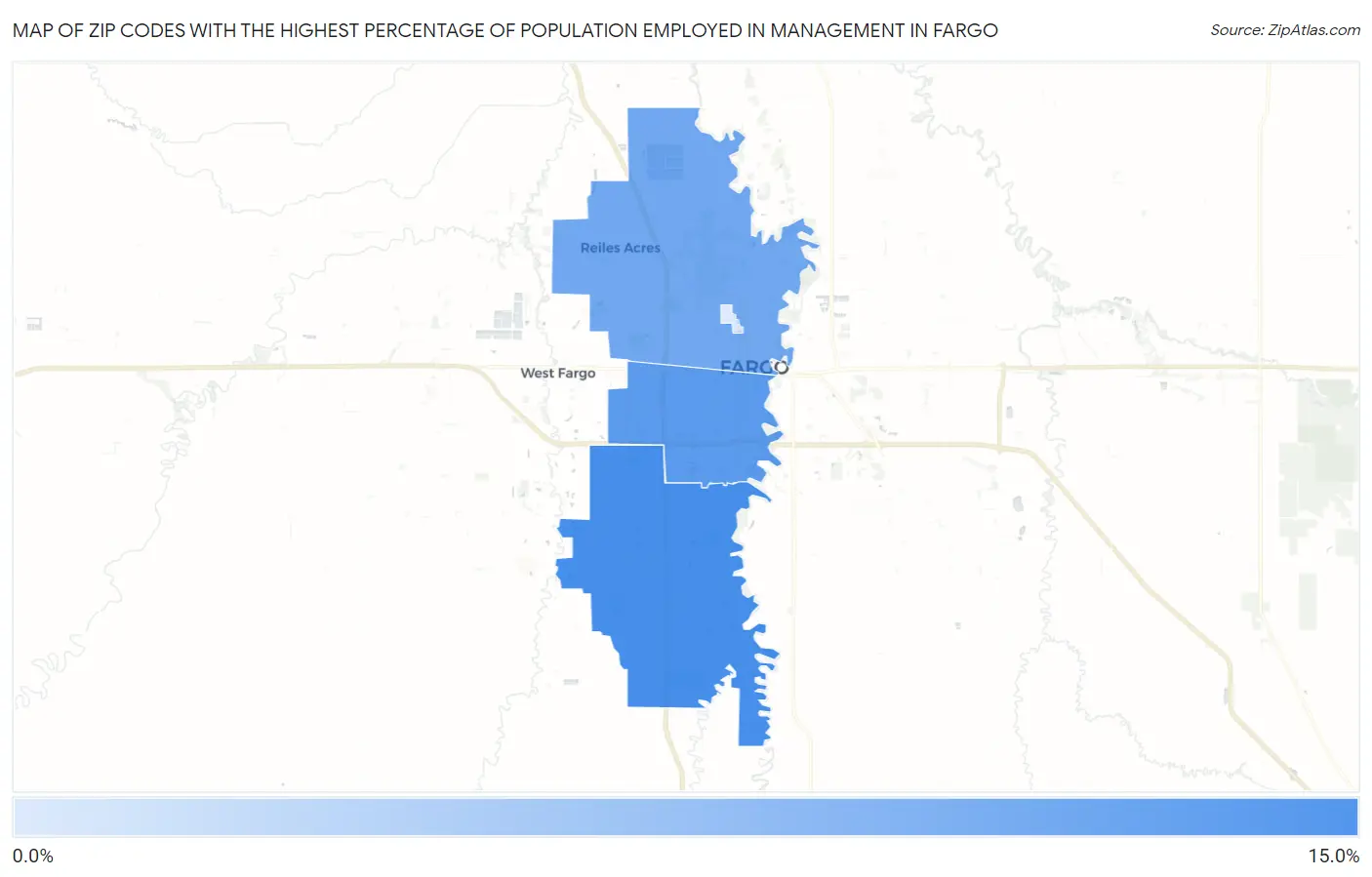 Zip Codes with the Highest Percentage of Population Employed in Management in Fargo Map