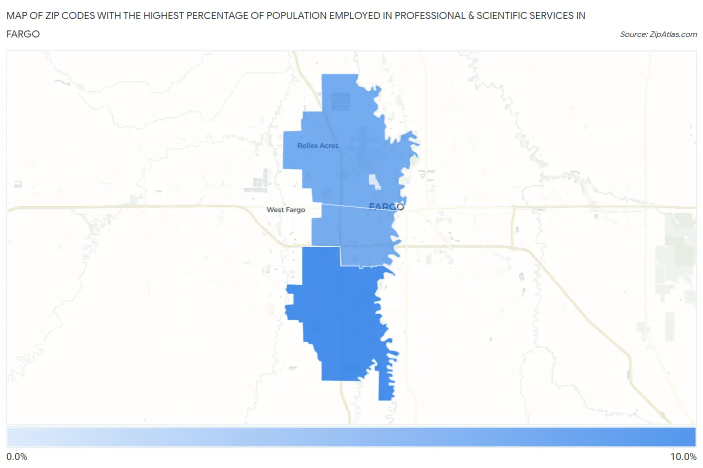 Zip Codes with the Highest Percentage of Population Employed in Professional & Scientific Services in Fargo Map