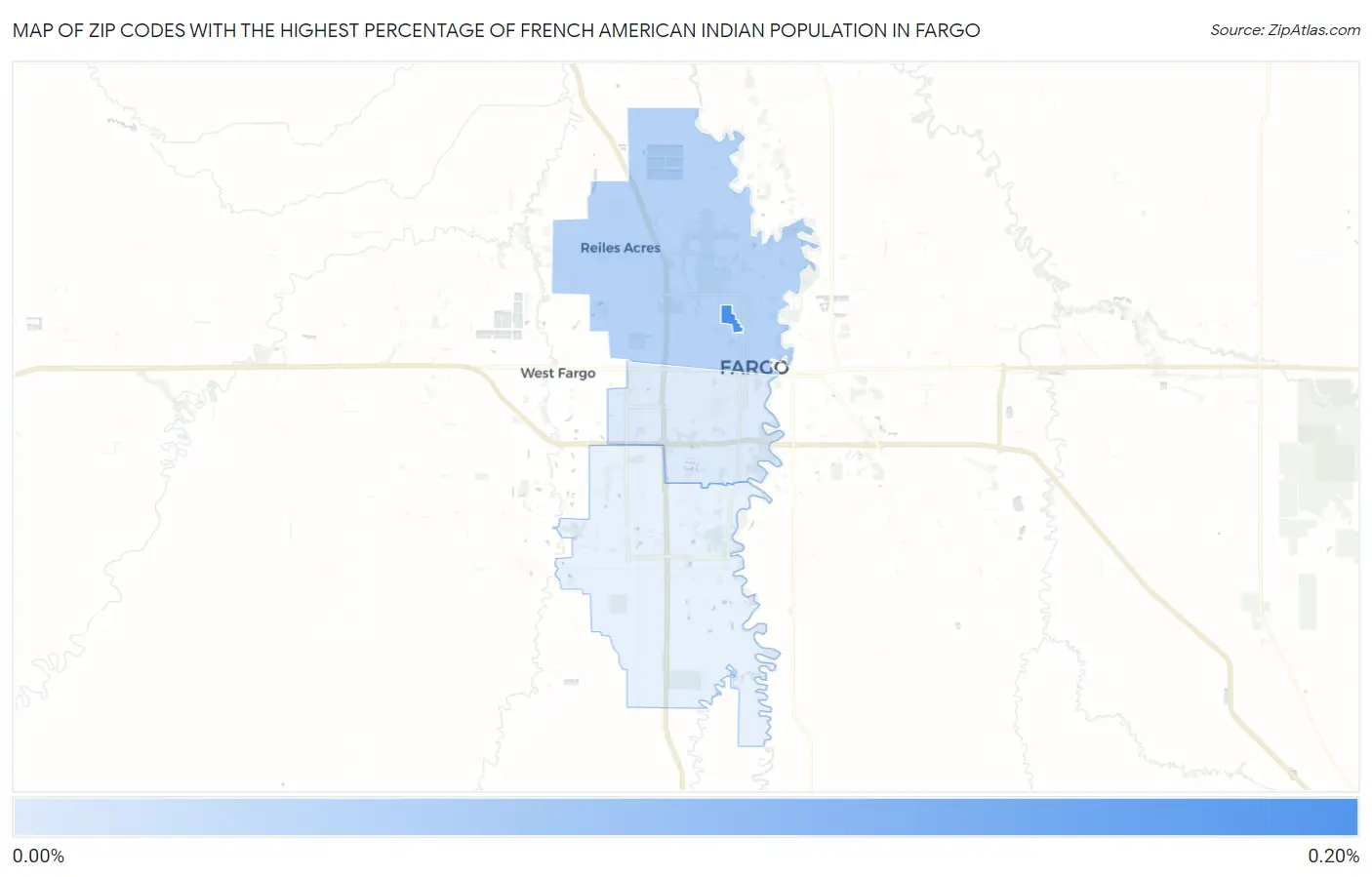 Zip Codes with the Highest Percentage of French American Indian Population in Fargo Map