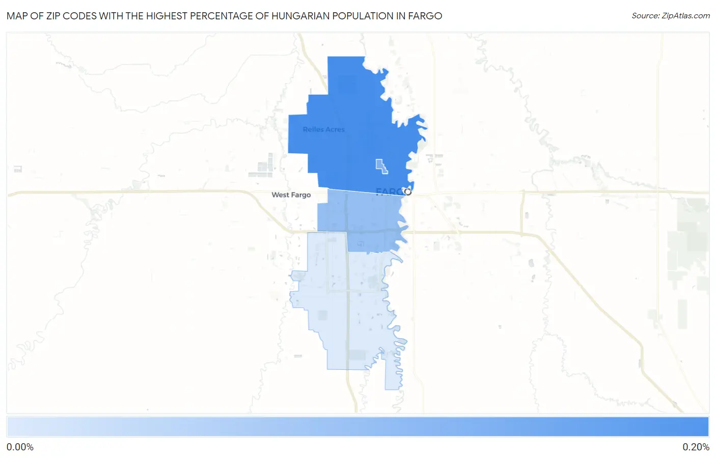 Zip Codes with the Highest Percentage of Hungarian Population in Fargo Map