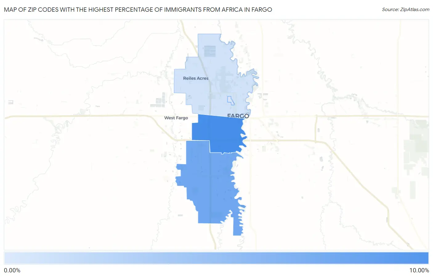 Zip Codes with the Highest Percentage of Immigrants from Africa in Fargo Map