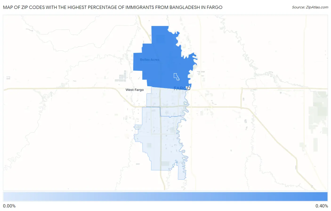Zip Codes with the Highest Percentage of Immigrants from Bangladesh in Fargo Map