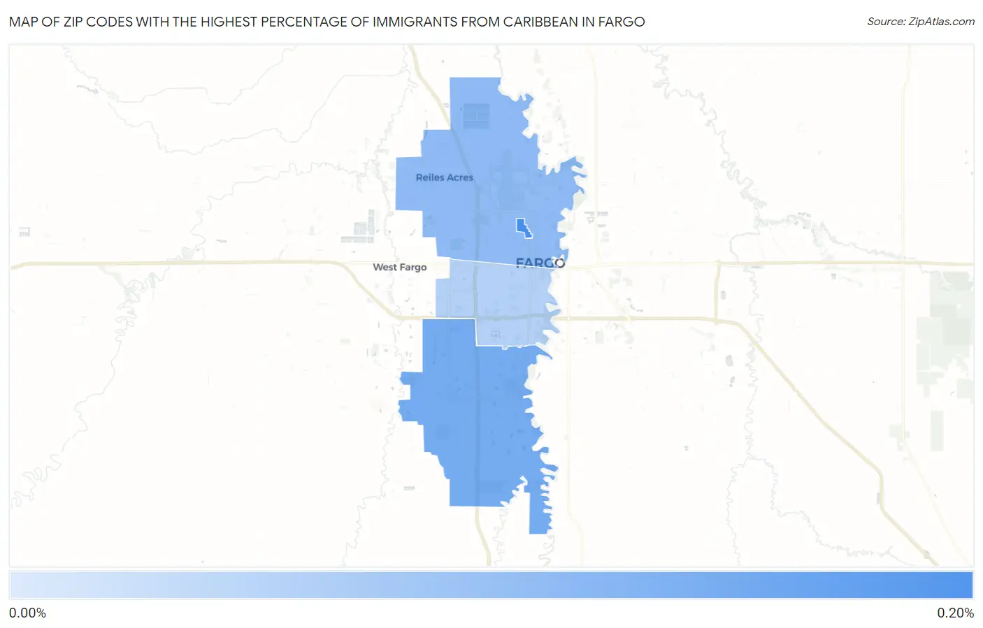 Zip Codes with the Highest Percentage of Immigrants from Caribbean in Fargo Map