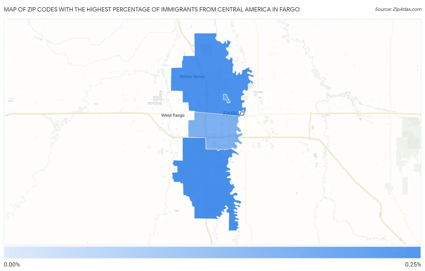 Zip Codes with the Highest Percentage of Immigrants from Central America in Fargo Map