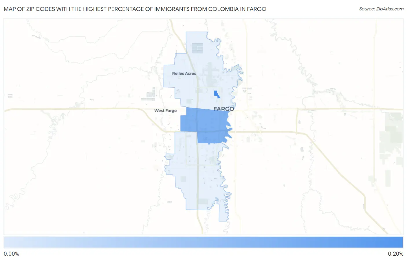 Zip Codes with the Highest Percentage of Immigrants from Colombia in Fargo Map