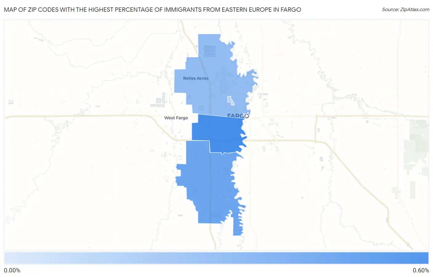 Zip Codes with the Highest Percentage of Immigrants from Eastern Europe in Fargo Map