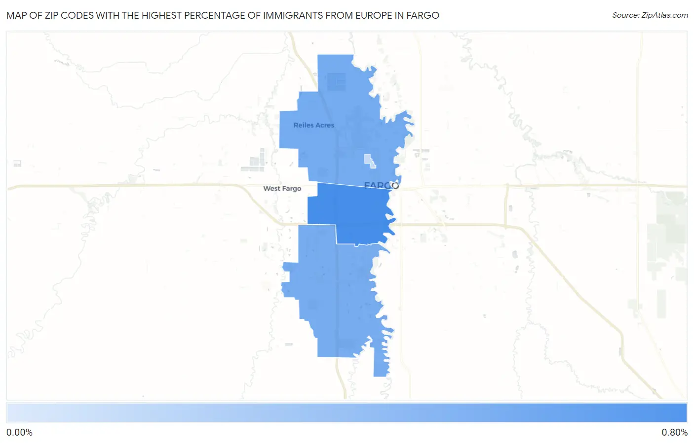 Zip Codes with the Highest Percentage of Immigrants from Europe in Fargo Map