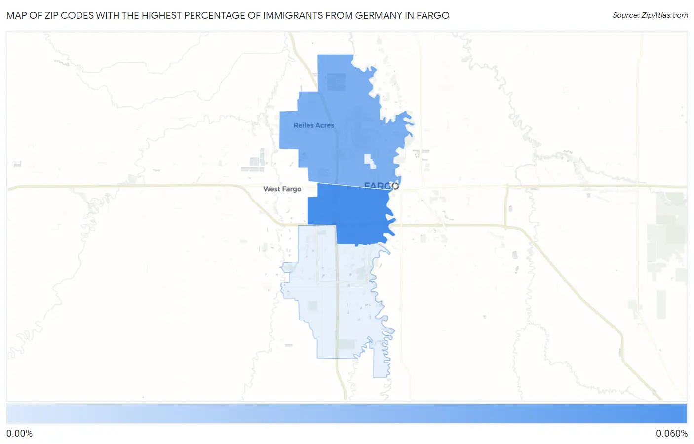 Zip Codes with the Highest Percentage of Immigrants from Germany in Fargo Map