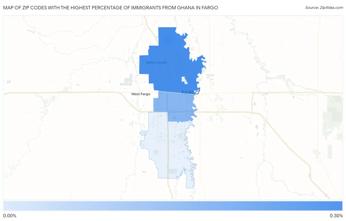 Zip Codes with the Highest Percentage of Immigrants from Ghana in Fargo Map