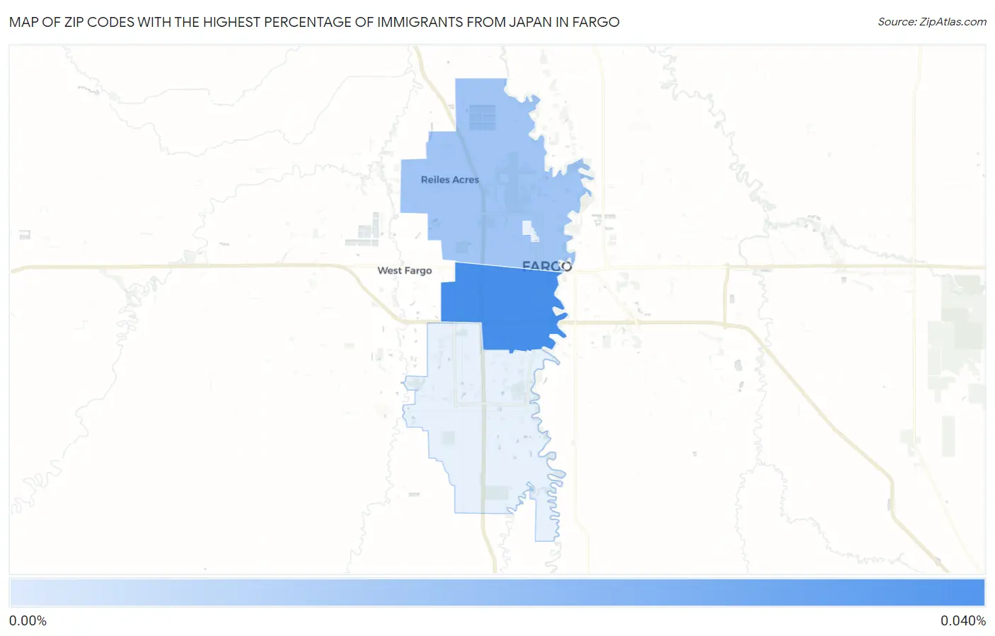 Zip Codes with the Highest Percentage of Immigrants from Japan in Fargo Map