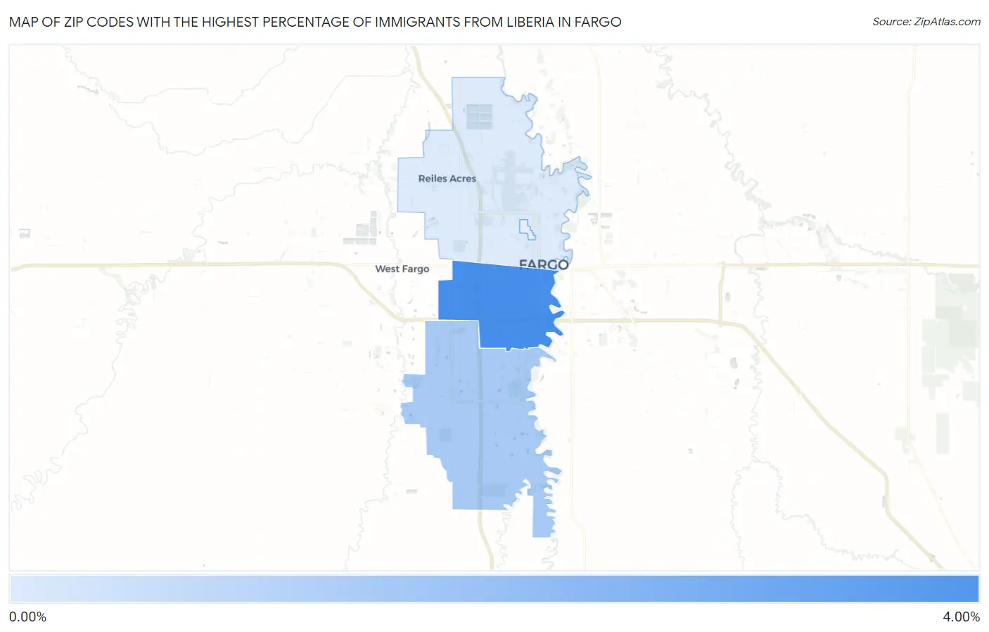 Zip Codes with the Highest Percentage of Immigrants from Liberia in Fargo Map