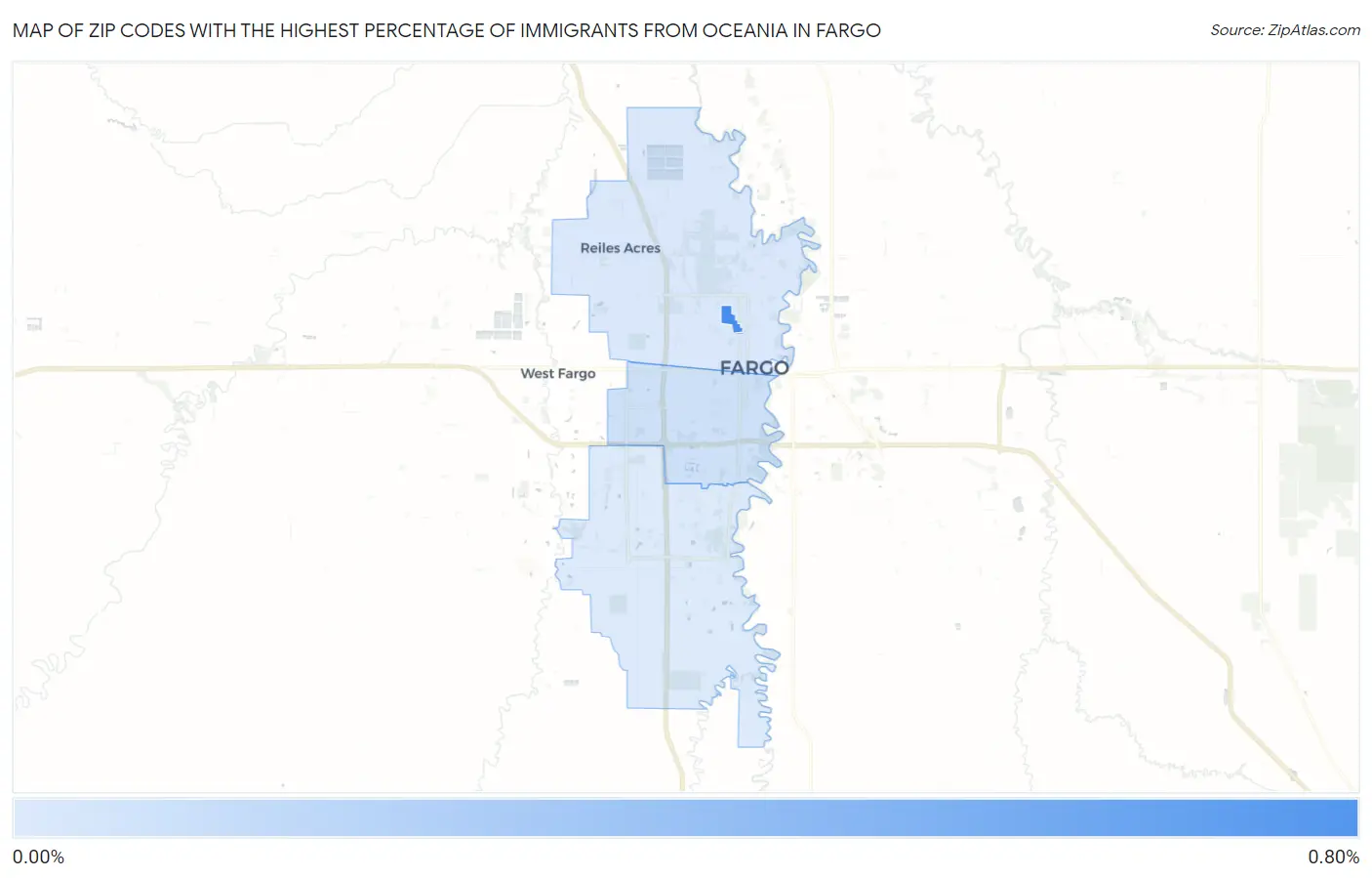 Zip Codes with the Highest Percentage of Immigrants from Oceania in Fargo Map