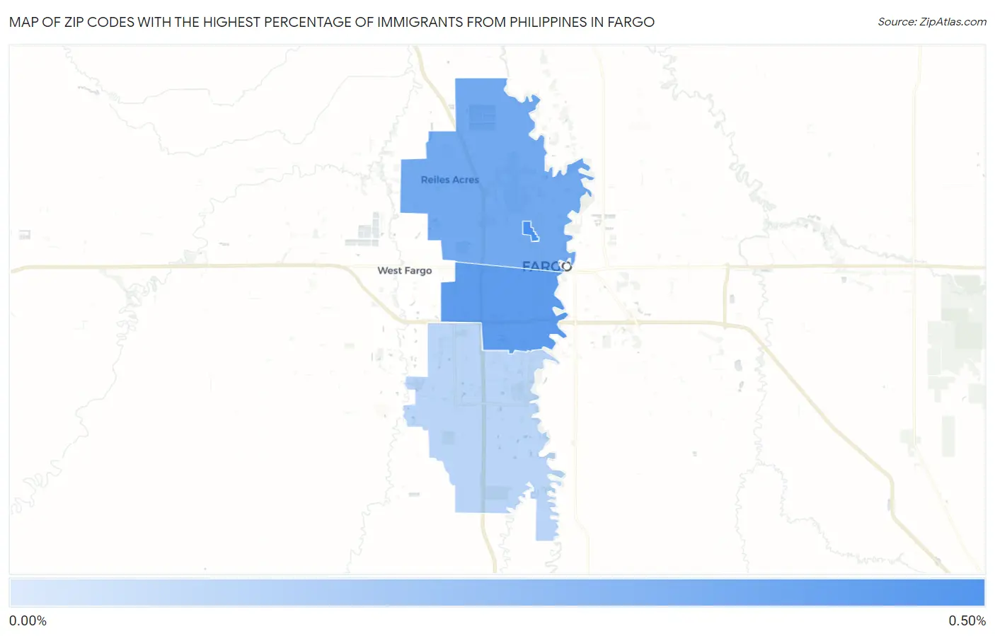 Zip Codes with the Highest Percentage of Immigrants from Philippines in Fargo Map