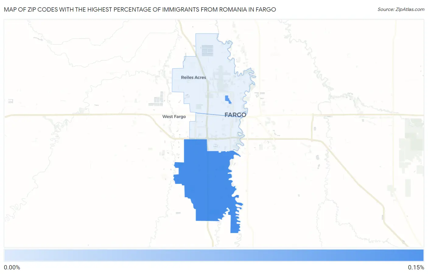 Zip Codes with the Highest Percentage of Immigrants from Romania in Fargo Map